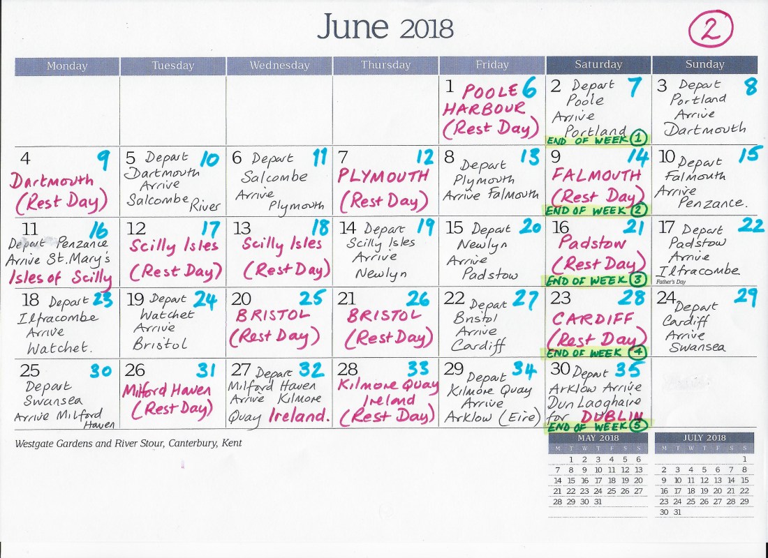 Revised Calendar Circumnavigation June 2018